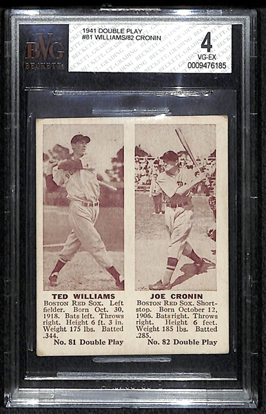 1941 Double Play #81/82 Ted Williams/Joe Cronin Baseball Card BVG 4